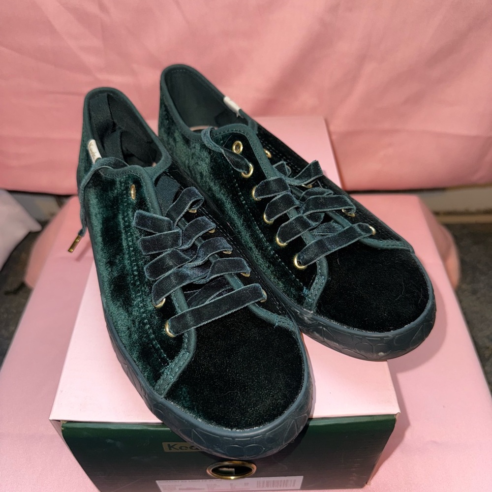 Kate Spade Green Velvet Sneakers